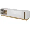 Image de Meuble TV MURARI - 2 portes et 2 niches - Avec LEDs - Blanc brillant et chêne