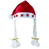 Image de Bonnet de Noël adulte blanc et rouge avec étoiles lumineuses avec tresses (x1) REF/61045 - ptit clown