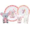 Image de Set vaisselle verre, assiette, assiette creuse, 2 couverts et une peluche enfant Fun House Mimi Koala Gris TU 006367