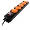 Image de - Bloc étanche IP44 5 prises 16A 2P+T avec clapets et interrupteur - Câble HO5RRF 3G1mm² de 1,5m Noir