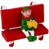 Image de Fééric Lights and Christmas - Accessoire Village de Noël "Lutin sur Banc" 6cm Rouge