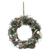 Image de Féérie Lights & Christmas - Couronne de noël à suspendre en bois avec boules et pommes de pin - Diamètre 32 cm - Vert, Blanc et Marron - Cocon