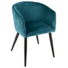 Image de Chaise Fauteuil de table en Velours Bleu et pieds en métal noir
