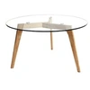 Image de - Table basse ronde design bois et verre Alexia - Diam. 80 x H. 45 cm - Beige - Alexia