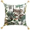Image de Coussin déhoussable "Balinesia" en coton à motifs végétaux + pompons - Multicolore - 50 x 50 cm