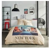 Image de Parure de lit - JAVA - 2 personnes - 240x220 cm - Coton - Imprimé New York - Beige