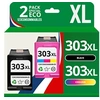 Image de 123CONSOMMABLES - 303XL - Pack 2 cartouches compatibles HP 303XL - noir et couleurs
