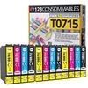 Image de 123CONSOMMABLES - T0715-12 Cartouches E711-E712-E713-E714 Compatible pour Epson T0715 - Compatible avec Epson Stylus SX218 SX400 SX510W SX515W DX7450