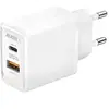 Image de Chargeur Secteur 38W Double USB-A QC 3.0 + USB-C PD Charge Rapide Blanc