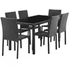 Image de Ensemble repas de jardin - table en verre trempe et 6 chaises en resine tressee noir - Table 160x80x73 cm - Chaise : 44x54x88 cm