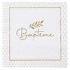 Image de 20 Serviettes de table Baptême en papier 16.5cm REF/8015 Blanc et doré or métallique -