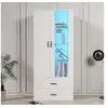 Image de Vitrine avec LED 16 couleurs, Vitrine étagère sur pied, armoire de salon a LED haute bibliothèque - Blanc
