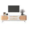 Image de Meuble TV en bois naturel avec portes et tiroirs en rotin, style naturel, Blanc
