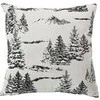 Image de Coussin déco de Noël 40x40cm en coton recyclé imprimé sapins enneigés écru et anthracite