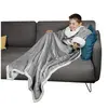 Image de Plaid avec manches et poche - 120 x 160cm - Sherpa et flanelle - Enfant - Gris -