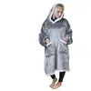 Image de Sweat à capuche et poches, plaid polaire, couverture, pull - Sherpa et Flanelle - Adulte - Gris clair -