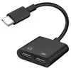 Image de Adaptateur USB-C Mâle vers Double USB-C Femelle Audio et Charge Compact Noir