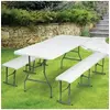 Image de Table pliante portable 180 cm et 2 bancs pliables pour camping buffet