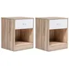 Image de Lot de 2 tables de chevet OLGA 1 tiroir avec niche bois façon hêtre et tiroir blanc