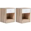 Image de Lot de 2 tables de nuit bois façon hêtre tiroir blanc