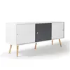 Image de Buffet bas scandinave 135 cm EFFIE 3 portes bois blanc et gris