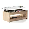 Image de Table basse plateau relevable rectangulaire SOA bois imitation hêtre plateau blanc
