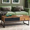Image de Table basse 2 tiroirs style industriel effet bois vieilli