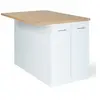Image de Ilot central IVO 100 cm blanc avec plan de travail façon hêtre