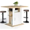 Image de Ilot central UGO 110 cm bois blanc et imitation hêtre avec rangements