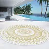 Image de Tapis extérieur terrasse motifs maoris blanc et naturel 150 cm