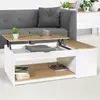 Image de Table de salon avec plateau relevable bois blanc et façon hêtre