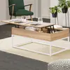 Image de Table basse industrielle blanche et bois avec plateau relevable