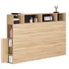 Image de Tête de lit sur pied CLEO 165 cm avec rangements fermés et niches façon hêtre et noir