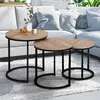 Image de Lot 3 tables basses gigognes rondes bois métal industrielles 35/40/45 cm