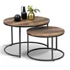 Image de Lot de 2 tables basses gigognes HAWKINS rondes 54/70 bois foncé design industriel