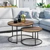 Image de Lot de 2 tables basses gigognes rondes bois foncé et métal