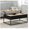 Image de Table basse plateau relevable rectangulaire BOSTON 100 cm noir plateau bois design industriel