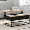 Image de Table basse noire style industriel avec plateau relevable en bois façon hêtre