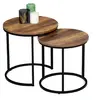 Image de Lot de 2 tables basses gigognes HAWKINS rondes 40/45 bois foncé design industriel
