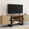 Image de Meuble télé design noir et bois avec 2 portes