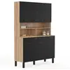Image de Buffet de cuisine 120 CM CINA 6 portes + tiroir façon hêtre et noir