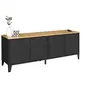 Image de Buffet bas 140 cm ESTER 4 portes métal noir et plateau bois design industriel