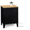 Image de Table de chevet ESTER 1 porte métal noir plateau façon hêtre design industriel
