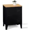 Image de Table de chevet casier porte métal noir et plateau bois
