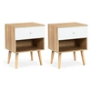 Image de Lot de 2 tables de chevet EMMIE scandinaves 1 tiroir avec niche hêtre et blanc