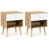 Image de Lot de 2 tables de chevet scandinaves hêtre et blanc 1 tiroir