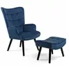 Image de Fauteuil scandinave ANIA avec repose pieds velours bleu