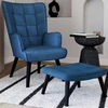 Image de Fauteuil scandinave en velours bleu avec repose-pieds