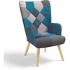 Image de Fauteuil scandinave IVAR en tissu patchwork et velours bleu