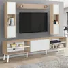 Image de Ensemble meuble télé avec étagères murales bois et blanc